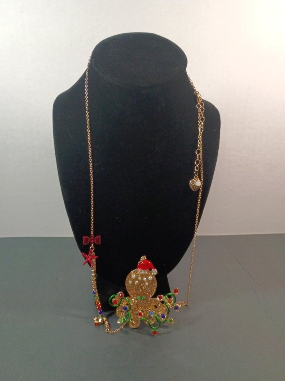Betsey Johnson Pearl Rhinestone Octopus & Starfish Christmas Necklace